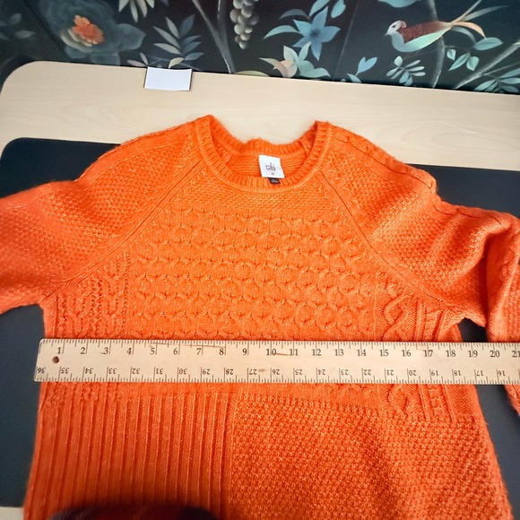 Cabi Bright Orange Textured Cable Knit Sweater Balloon Sleeve XS - Picture 3 of 6